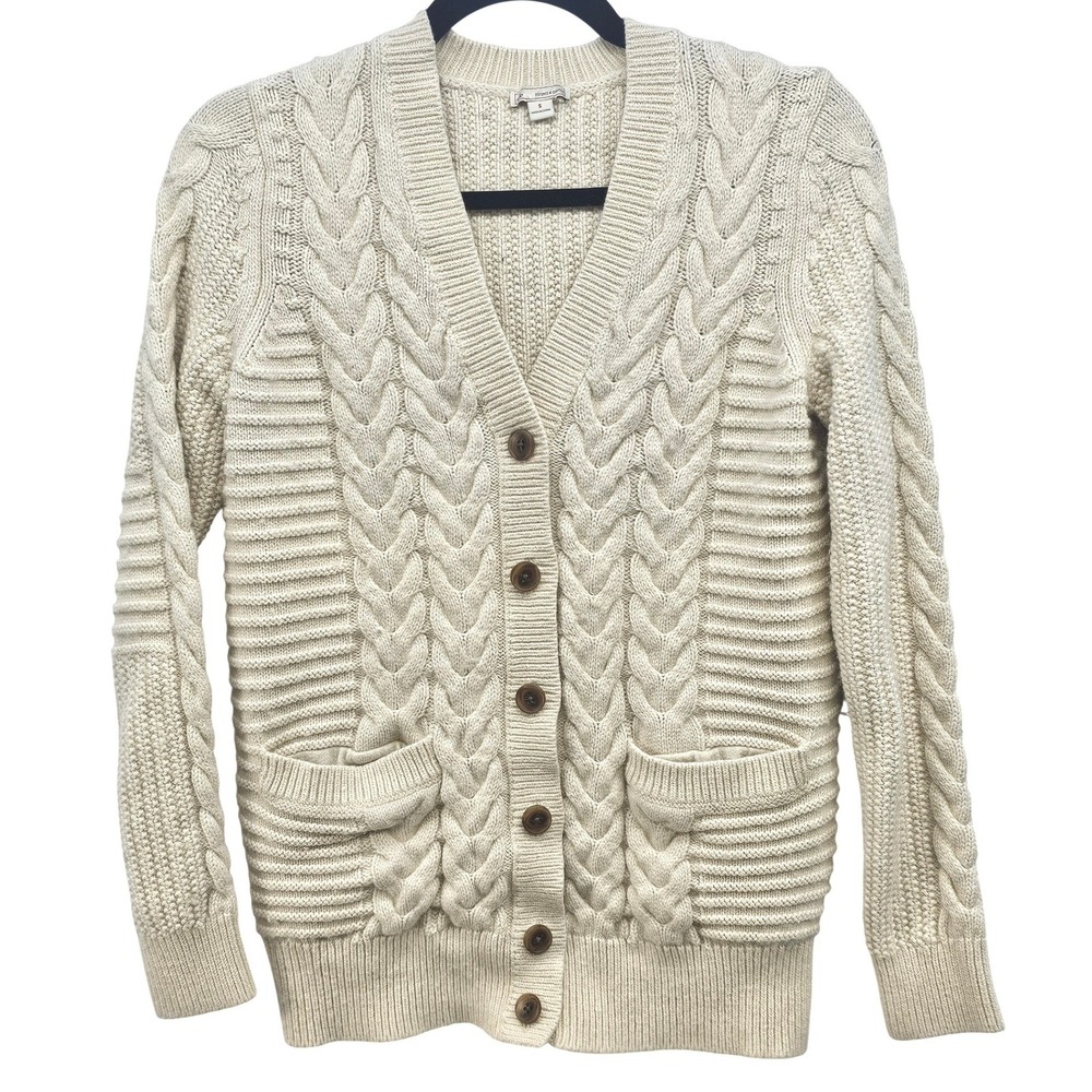 Gap Womens Ivory Cable Knit Cardigan Sweater Cotton Wool Blend Size S Cream